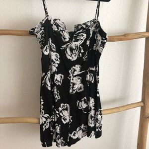 Olivaceous romper black and white floral